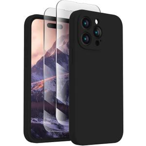 FireNova Designed for iPhone 15 Pro Max Case, Silicone Upgraded [Camera Protection] Phone Case with [2 Screen Protectors], Soft Anti-Scratch Microfiber Lining Inside, 6.7 inch, Black