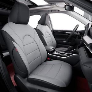 coverdream Custom Seat Covers Compatible with Select Toyota Highlander 2014 2015 2016 2017 2018 2019,Three Row,Second Row Captain Chair - Leatherette (Black/Gray,Full Set)