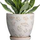 Ceramic Planter Pot - 6.8 Inch Plant Pot with Drainage Hole and Saucer, Succulent Round Flower Pot for Plants Indoor Outdoor, White