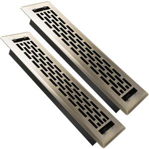 2 Pack Floor Register 2x12 Inches Heavy Duty Walkable Steel Floor Vents Ease Adjust Air Flow Direction Floor Registers - Boston Design - Antique Brass Air Floor Vent Covers for Home