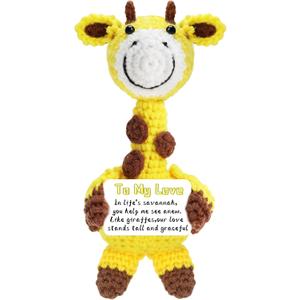Handmade Positive Crochet Animals Gifts for Her/Him/Women/Men, To My Love Emotional Stuffed Giraffe Thank You Present Gift for Anniversary, Weeding, Christmas, Valentines, Birthday and Special days