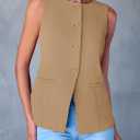 PRETTYGARDEN Women's Summer Suit Vest Tops 2026 Dressy Business Casual Sleeveless Button Down Trendy Fashion Blazer Waistcoat (Beige, M)