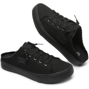 BENPAO Women's Slip on Sneakers Canvas Slip ons Shoes Fashion Comfortable Mules Womens Non Slip Loafers Casual Backless Shoes (9, Full Black)