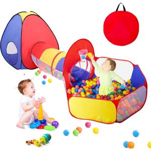3 in 1 Kids Play Tent for Toddler with Baby Ball Pit and Play Tunnel, Children Indoor Outdoor Playhouse with Climbing Tunnel Toy for Toddlers, Boys and Girls Best Birthday Gifts No Balls