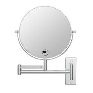 Wall Mounted Makeup Mirror, 10x/1x Double-Sided Magnifying Mirror, 360 Extendable Arm Bathroom Mirror, 8 inch Vanity Mirror for Makeup or Shaving Chrome Finish (Chrome-no Lights)