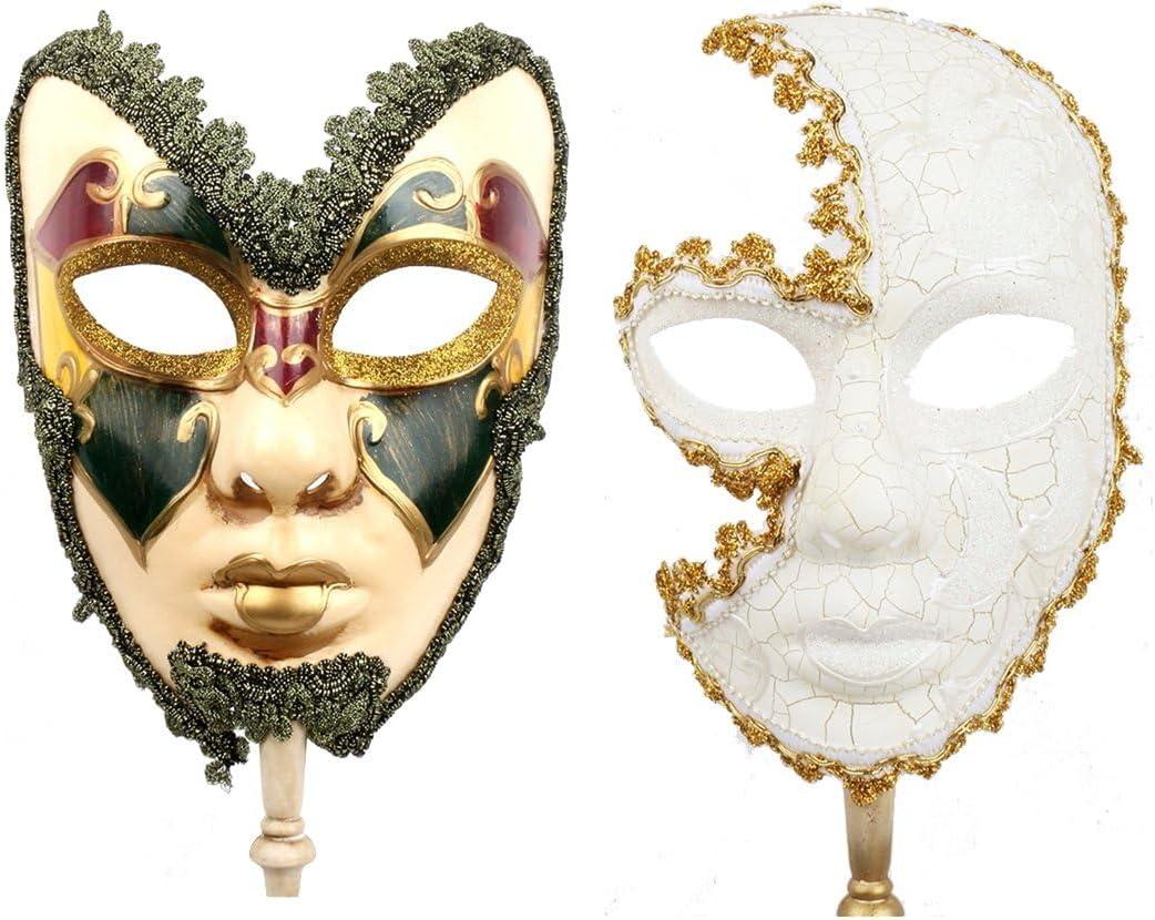 YU FENG 2 Pack Couple's Cosplay Masks Venetian Musical Carnival Mardi Gras Masquerade Mask On a Stick Party Fancy Dress (Black&white)