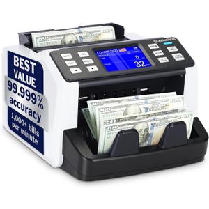 CR5 Money Counter Machine Mixed Denomination Value Counting UV/MG/IR/DD Counterfeit Detection, USD, EUR, MXN, GBP and CAD Business Money Counter