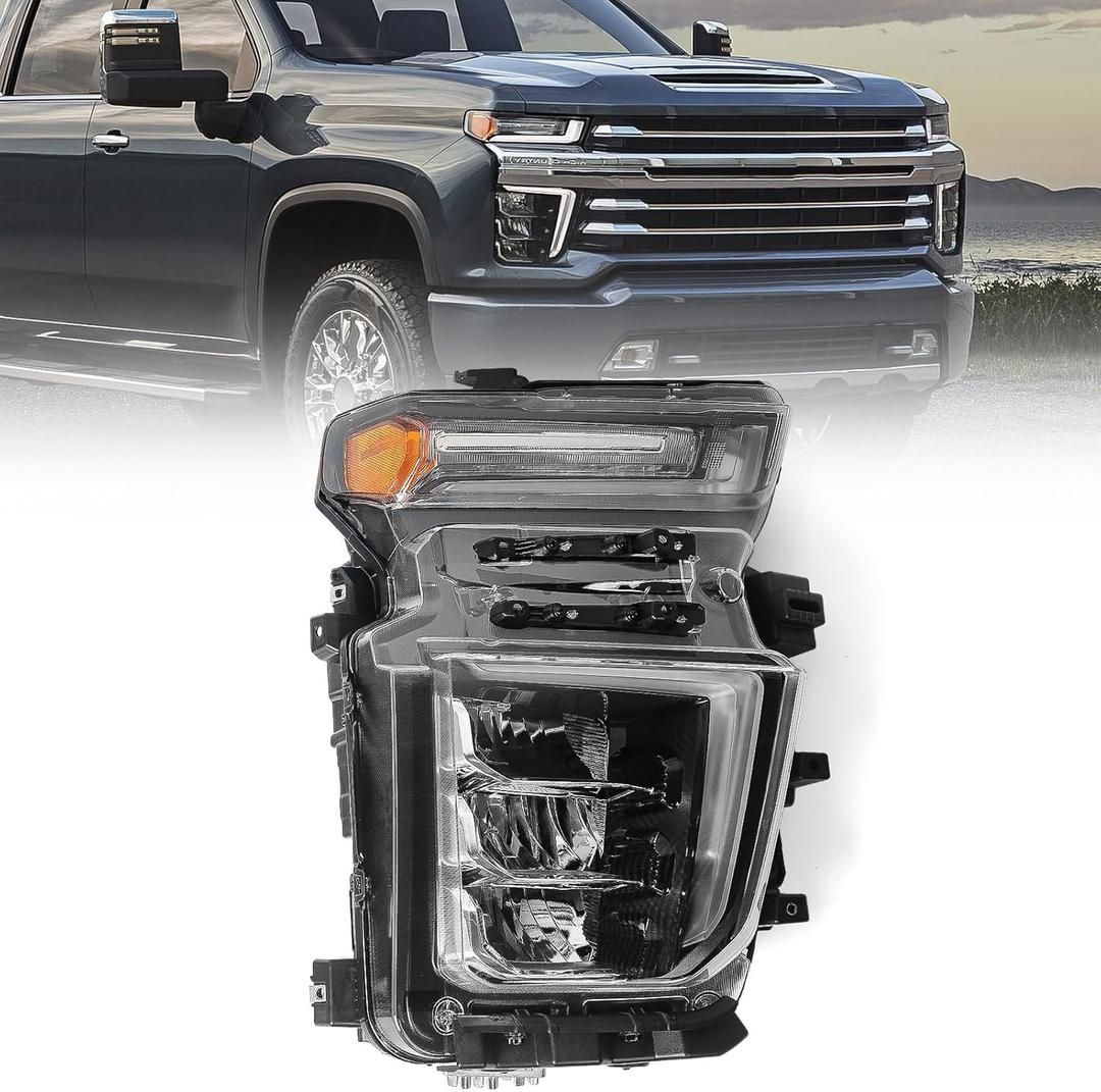 LED Headlight Assembly Compatible with Chevy Silverado 2500HD 3500HD 2020 2021 2022 2023 (ONLY FOR LED MODEL) Factory Replacement Head Light Lamp Right Passenger Side 84738619 GM2503505