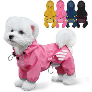 Dog Raincoat, Waterproof Dog Rain Jacket with Hood, Rain Coat with Leash Hole, Reflective Strap for Small Medium Dogs, Lightweight Puppy Clothes(Pink,M)