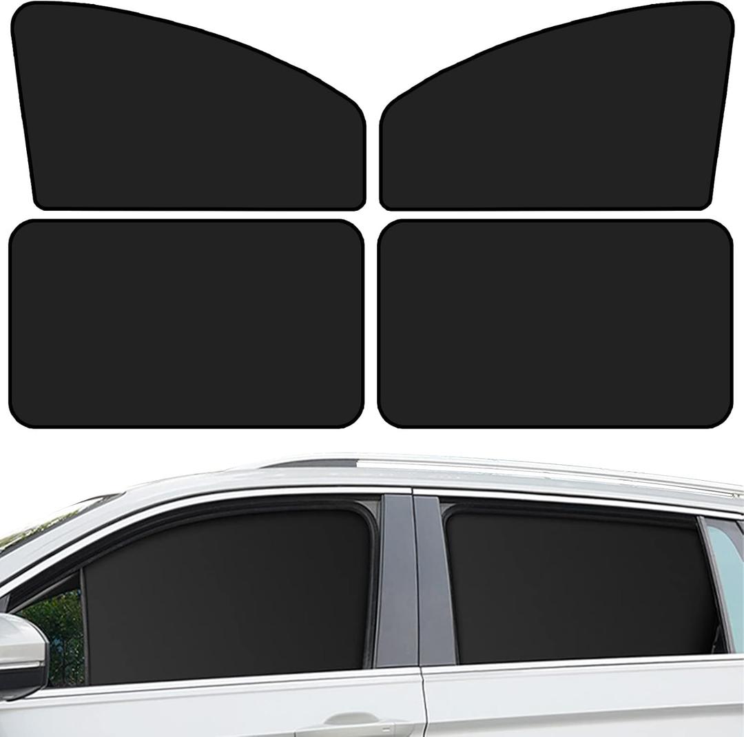 QUICTO Car Window Sun Shades, Car Window Sun Protection Cover, Car UV Protection Cover, Car Seat Full Sun Shield, Camping, Universal Car Interior Accessories，Double-Sided Black (4pcs)
