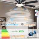 JSAITEE 60Inch Ceiling Fan with Lights and Remotes, Large Low Profile Flush Mount Ceiling Fans,DC Reversible Motor, 3CCT Dimmable,Noiseless,Dual Finish, Black 6 Speeds Ceiling Fan for Indoor/Outdoor
