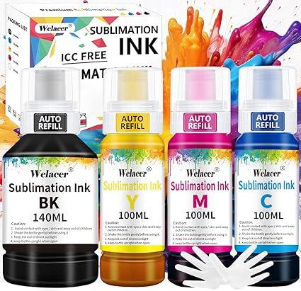 Welacer Sublimation Ink 440ML Autofill Bottles Refill for ET-2800 ET2400 ET-15000 ET-2803 ET-2850 ET2720 ET2760 ET2750 ET4800 etc.High-Yield Inkjet Printers Heat Press Transfer on Mugs