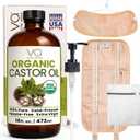 Castor Oil Pack Wrap Kit USDA Organic, 16 oz Cold-Pressed Hexane-Free Castor Oil in Glass Bottle | Adjustable Cotton Flannel Waist & Neck Wraps | Made in USA | Liver, Abdominal & Detox Therapy