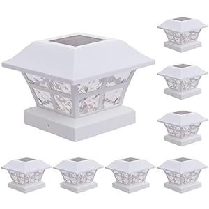 GreenLighting Evolve White Solar Post Cap Lights - 4x4 Post Caps and Outdoor Post Lights - Waterproof Solar Lights for Fence Posts - Solar Post Lights fit 4x4 5x5 Vinyl/PVC White, 8 Pack