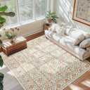 jinchan Area Rug 4x6 Bedroom Rug - Washable Boho Vintage Floral Low Pile Thin Throw Non-Slip Non-Shedding Carpet for Living Room, Dining Room, Kitchen, Office, Cream Red Green Multi