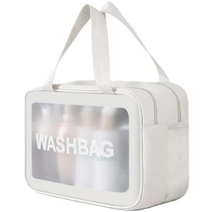 LENHAAYU Travel Toiletry Bag for Women and Men, Matte Translucent Toiletry Waterproof Toiletry Bag, Makeup Cosmetic Organizer Bag for Travel Toiletries Accessories White