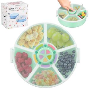 Kids Original Snack Spinner Bundle - Reusable Snack Container with 5 Compartment Dispenser and Lid | BPA and PVC Free | Dishwasher Safe | No Spill, Leakproof,for Toddlers,School(Green)