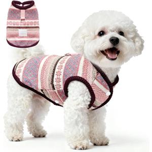 Fair Isle Dog Coat Vest for Small Breed Dogs, Winter Fleece Lined Boy Girl Dog Clothes with D-Ring, Cozy Nordic Snowflake Pattern Jacket for Cold Weather Pet Puppy Cats Outfits(Red,Small)