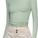 PUMIEY Women's Long Sleeve T Shirts Crew Neck Slim Fit Tops Sexy Basic Tee Smoke Cloud Pro Collection