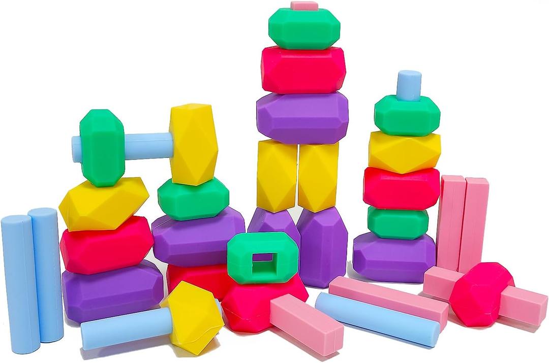 36 PCS Silicone Building Blocks Set for Kids Ages 3+ Years, Soft Colorful Toddler Blocks in 6 Colors and 6 Shapes, Safe Creative Toddler Toys, Stacking Blocks for Family Games Classroom Supplies
