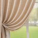 F-CHU Beige Curtains for Bedroom 63 Inches Light Filtering with Beige Tassels Bohemian Farnhouse French Country Drapes Kitchen Window Treatment, Semi Sheer Farmhouse Curtains Rod Pocket 52x63