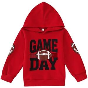 GLIGLITTR Toddler Baby Boy Football Hoodie Sweatshirt Kids Game Day Football Outfit Long Sleeve Sport Fans Casual Pullover (Red, 4-5T)