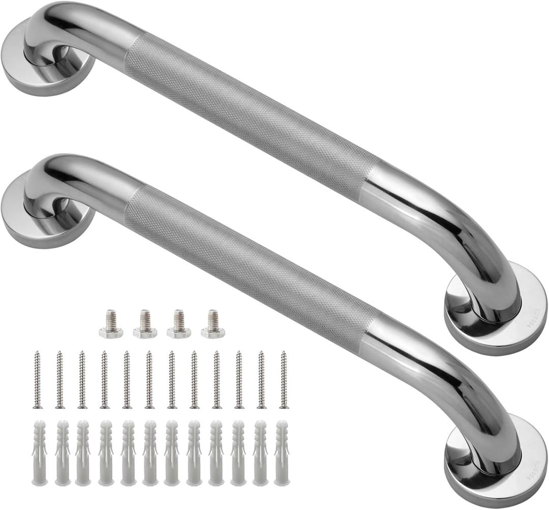 Shower Grab Bar, 2 Pack 16 Inch Bathroom Grab Bar, 1.25" Diameter 304 Stainless Steel Anti-Slip Grab Bars for Bathtubs and Showers, Handicap Shower Grab Bar for Seniors Elderly (Silver)