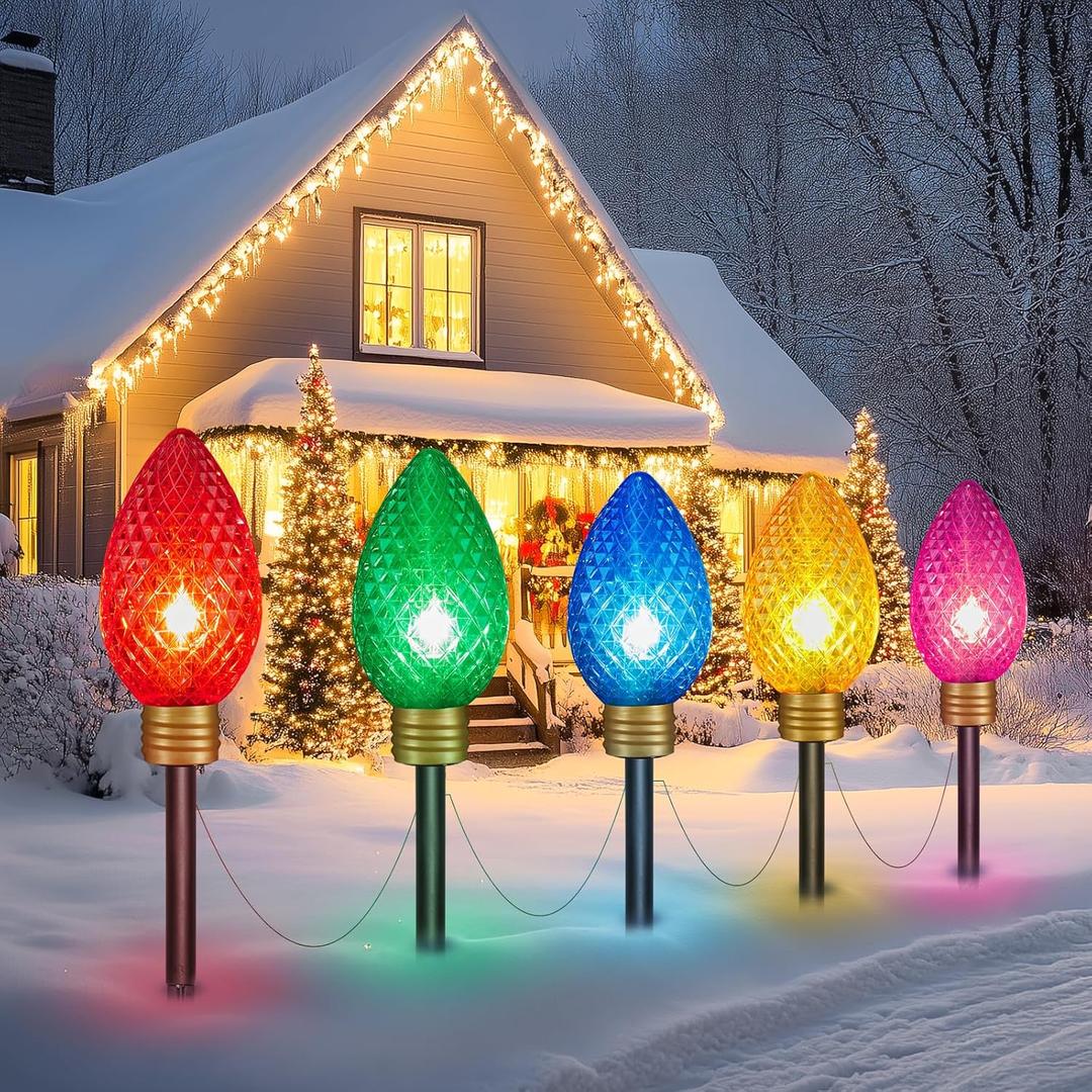 Moonflor Strawberry Super Jumbo Christmas Lights Outdoor - 11FT 5 LED Jumbo C9 Christma Pathway Lights, Hanging String Light, Christmas Lights Outdoor Decorations for Lawn Holiday Yard, Multicolor