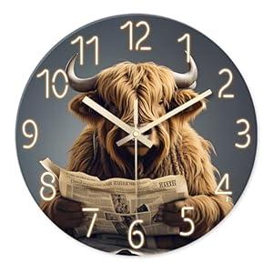 XNM Glass Analog Wall Clock Battery Operated 12 Inch Round Quartz Black Cat Clock for Kitchen Silent Wall Clock Non Ticking