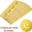 BENECREAT 100pcs Moon and Star Pattern Self Adhesive Gold Foil Embossed Stickers, Embossed Gold Certificate Seals for Wedding Invitations Envelope Graduation Seals, 5x5cm/2x2inch