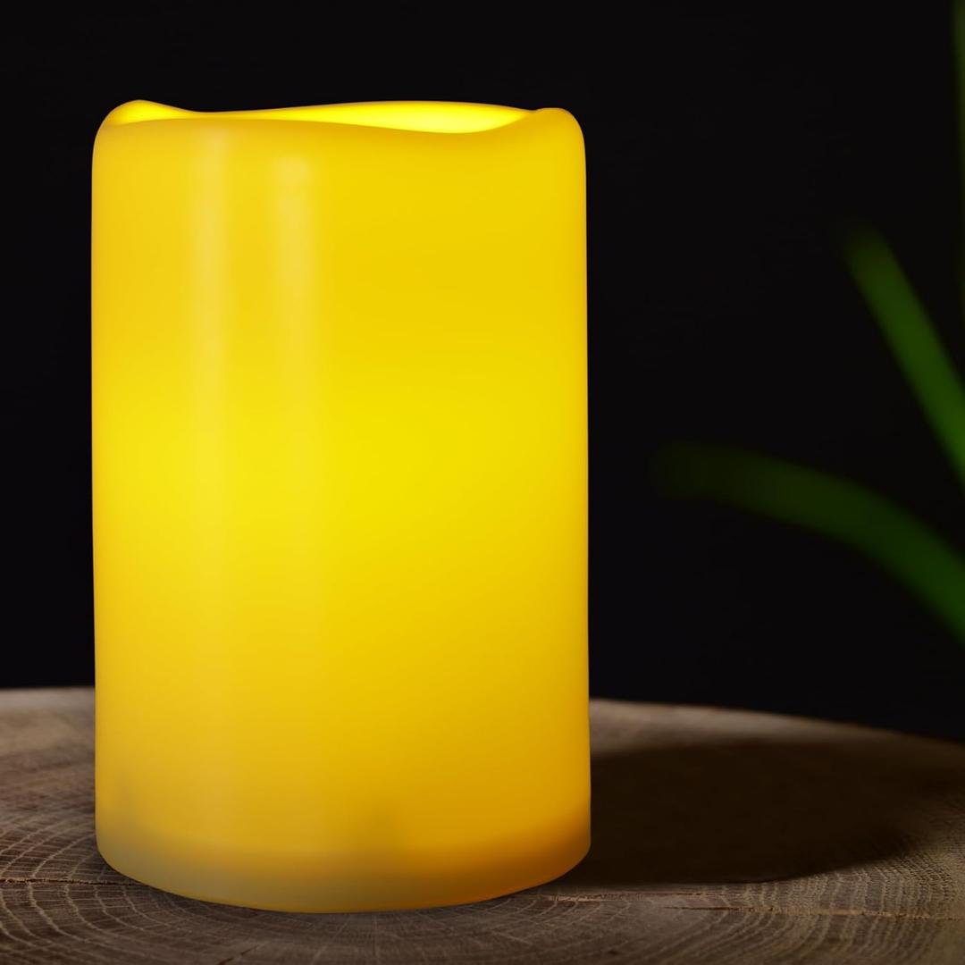 6" x 9" Extra Large Flameless Candle Outdoor Candle with Auto 6 Hour Timer, Battery Operated Waterproof LED Pillar Candle for Lantern, Front Porch, Ivory Plastic, Long Last for 6 Month
