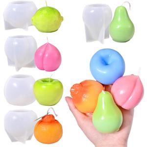 5Pcs Fruit Candle Molds Set, 3D Apple, Pear, Orange, Lemon & Peach Silicone Molds for Candle Making, DIY Scented Wax Candle Soap Epoxy Resin Casting Polymer Clay Art Decor