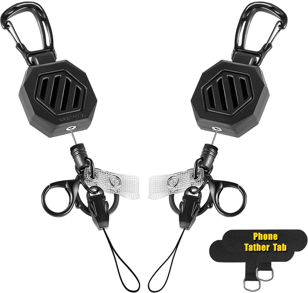 DELSWIN Heavy Duty Retractable Keychain, Badge Holder Retractable Clip, Badge Reel with 31Steel Cord, Key Ring, Lobster Claw Clasp and Phone Tethers (2 Pack)