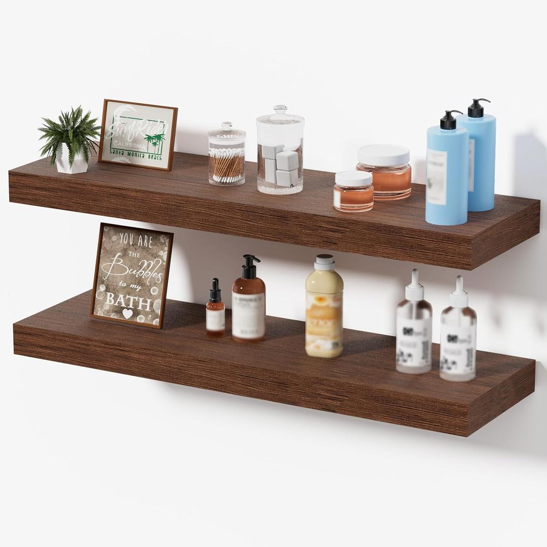 Floating Shelves for Wall, Bathroom Shelves Over Toilet, Wall Shelves & Book Shelf for Room, Hanging Shelf, Modern Wooden Mounted Floating Shelves, 24x7x1.5 in (Walnut-Like, Set of 2)