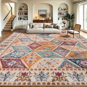 Moroccan Patchwork Boho Area Rugs 9x12 Living Room, Washable Large Rug