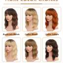Short Brown Wavy Wig with Bangs for women Light Brown Curly wig Shouder Length Bob Curly Wavy Wig Ombre Brown Wig with Dark Roots Synthetic Natural Wavy Heat Resistant Fiber Hair for Daily Use 14 Inch