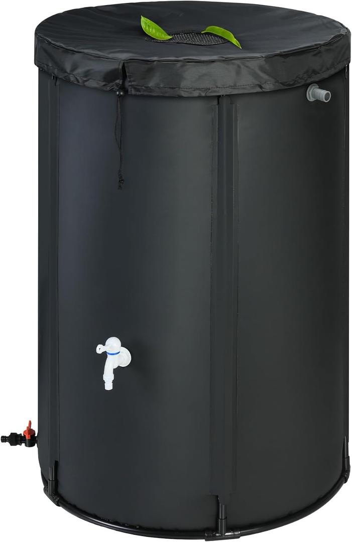 100 Gallon Rain Barrel Water Tank - Portable Collapsible Rain Water Collection Barrel - Large Water Storage Tank - Stable Water Barrels Rain Catcher with Spigot Overflow Kit, Black