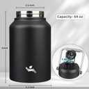 Konokyo Half Gallon Jug with Handle,64 oz Insulated Water Bottle with Carrying Pouch,Double Wall Vacuum Stainless Steel Metal Bottle,Black