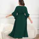 Womens Plus Size Dress Wedding Guest Cocktail Ruffle Half Sleeve Wrap V Neck Slit A Line Maxi Dresses with Belt (Green)