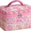Large Quilted Makeup Bag for Women Preppy Aesthetic Cosmetic Case Travel Toiletry Organizer with Handle Girly Vanity Skincare Brushes Accessories