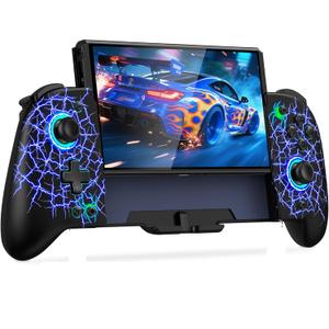 Gammeefy Hall Effect Switch Controller for Nintendo Switch/OLED, Wireless Switch Controller With 9 Lights Color, One-Piece Switch Joypad for Those Who Prefer Handheld Mode (Spider Silk)