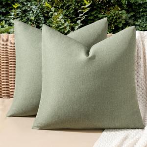 MIULEE Pack of 2 Decorative Outdoor Solid Waterproof Throw Pillow Covers Spring Faux Linen Garden Farmhouse Cushion Cases for Patio Tent Balcony Couch Sofa 18x18 Inch Gray Green