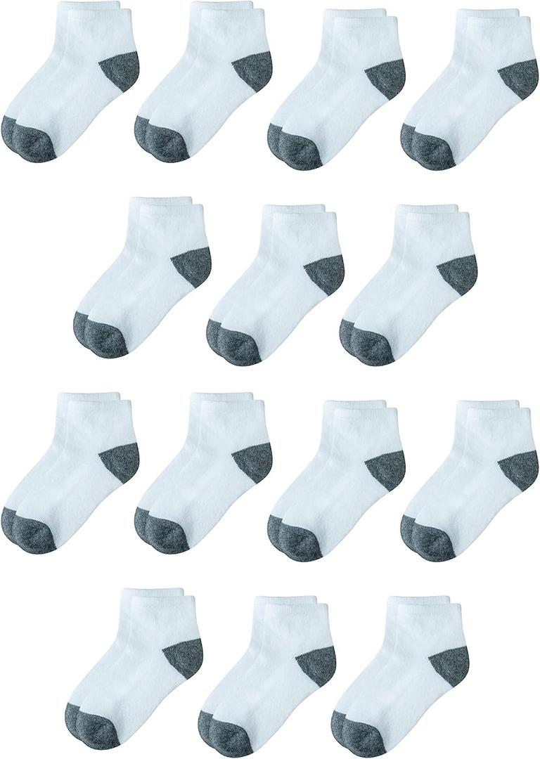Amazon Essentials Cotton Ankle Socks, 14 Pairs, White/ Grey Heather, 2T-3T