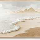 Framed Boho Beach Coastal Wall Art for Living Room, Large Neutral Ocean Canvas Artworks for Walls, Horizontal Abstract Minimalist Coastal Art Print for Bedroom Kitchen Office Wall Decor, 20x40 Inch