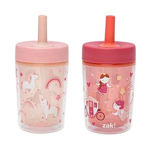 Zak Designs Capri Toddler Tumblers For Travel or At Home, 9oz 2-Pack Double Wall Plastic Sippy Cups With Leak-Proof Design is Perfect For Kids (Fairy Tales, Rainbow Magic)