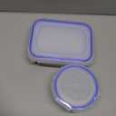 Amazon Basics Glass Food Storage Containers with Locking Lids, Set of 7, 14 pieces including lids, BPA-Free, clear with blue silicone ring