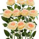 Luyue 10PCS Artificial Roses Flower with Stems Slik Fake Flowers Bouquet Realistic Long Stem Faux Rose for Valentines Day Wedding Home Decor
