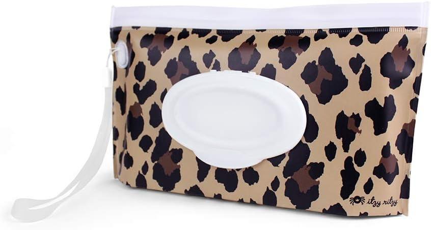 Itzy Ritzy Travel Wipes Case - Reusable Wipe Pouch Take & Travel Pouch Holds Up To 30 Wet Wipes, Includes Silicone Wristlet Strap, Leopard (9.5x1x5.5 Inch (Pack of 1)