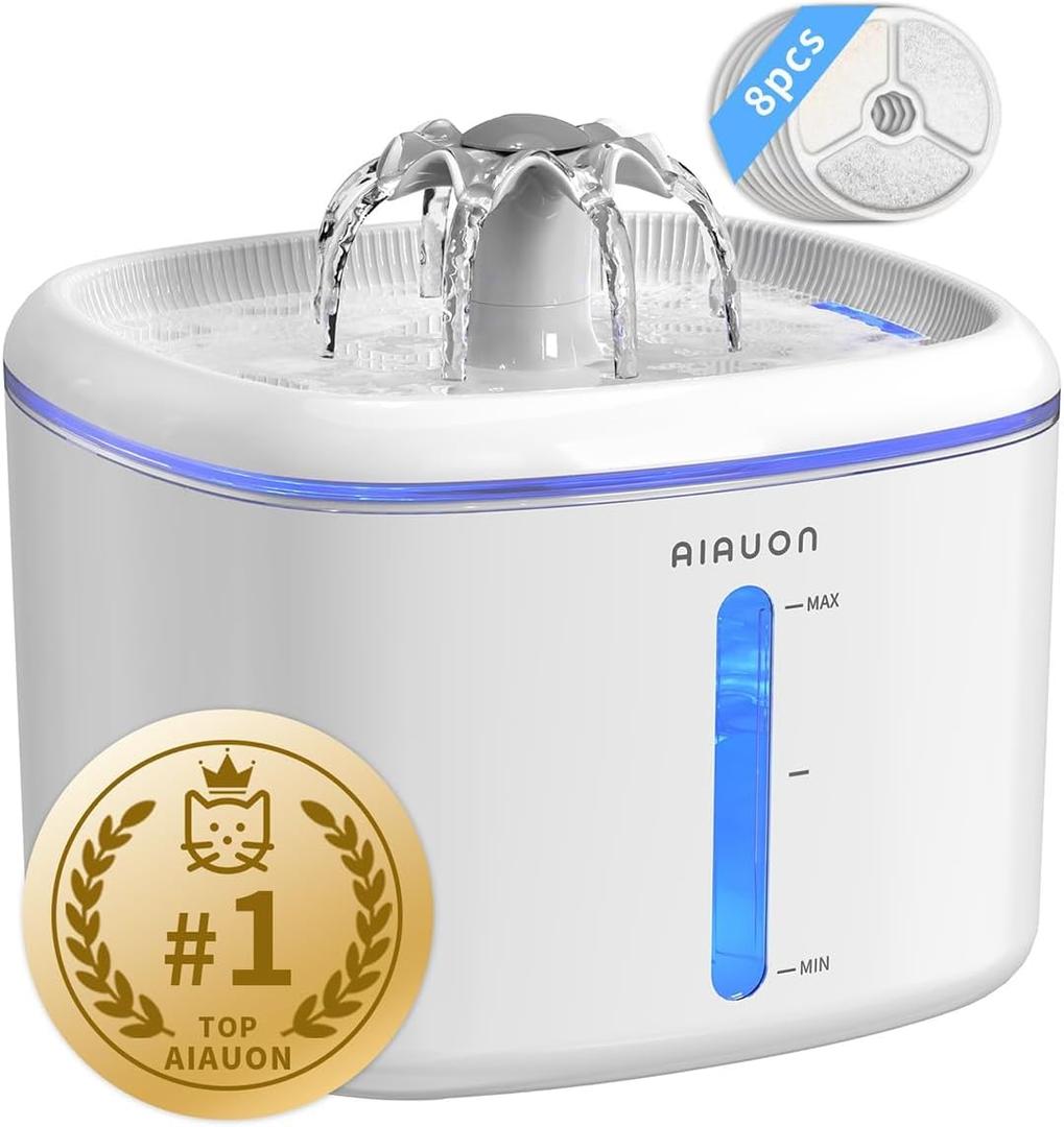 Cat Water Fountain,84oz/2.5L Pet Cat Fountain Ultra Quiet Upgraded Automatic Pet Water Dispenser with 8 Replaceable Filters, Indoor Cat & Dog Drinking Bowl