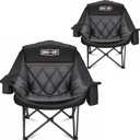 Overmont Oversized XL Camping Chair for Adults - 400lbs Support Heavy-Duty Padded Folding Chair with Side Pocket Cup Holder Cooling Bag for Outdoor Sports Garden Beach Fishing Lawn Black 2pcs